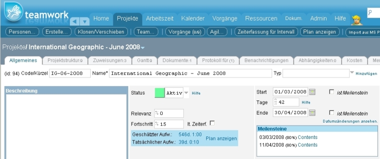 Task editor in German.