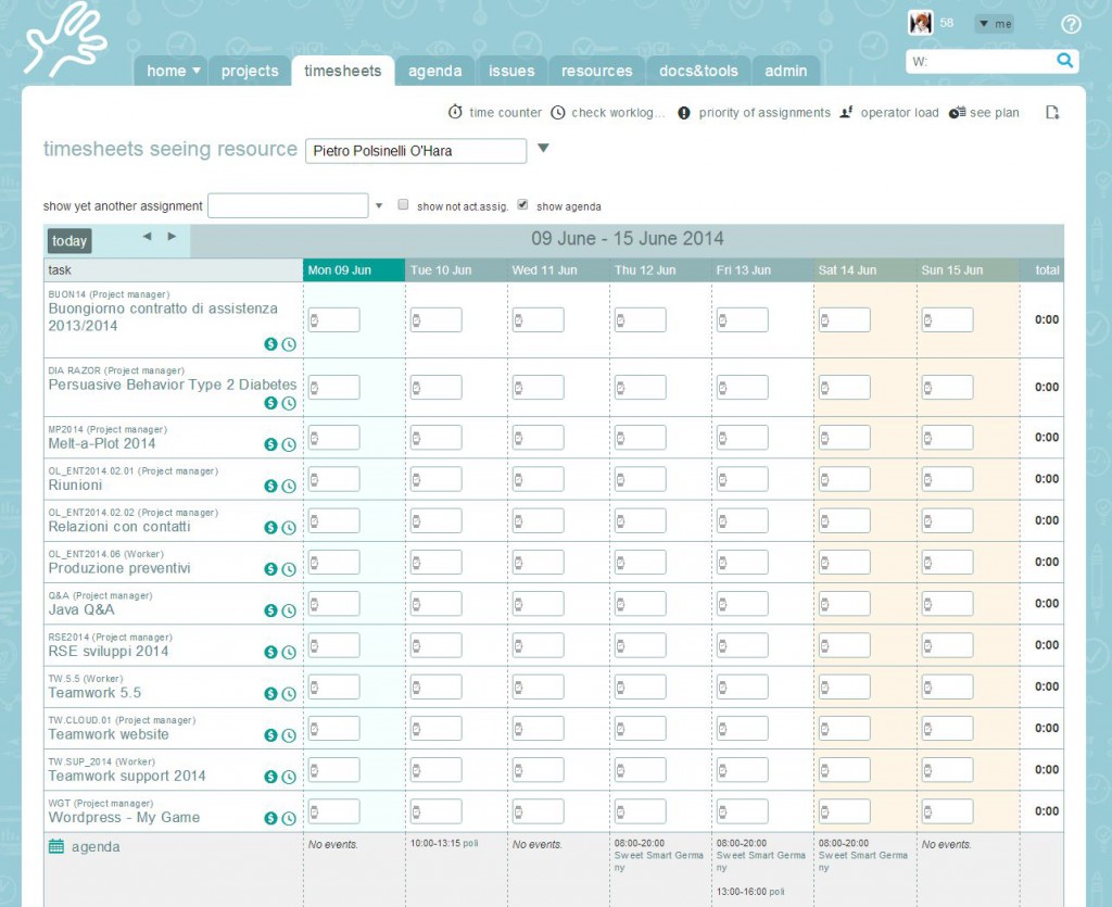 Time tracking: weekly time sheets in Twproject