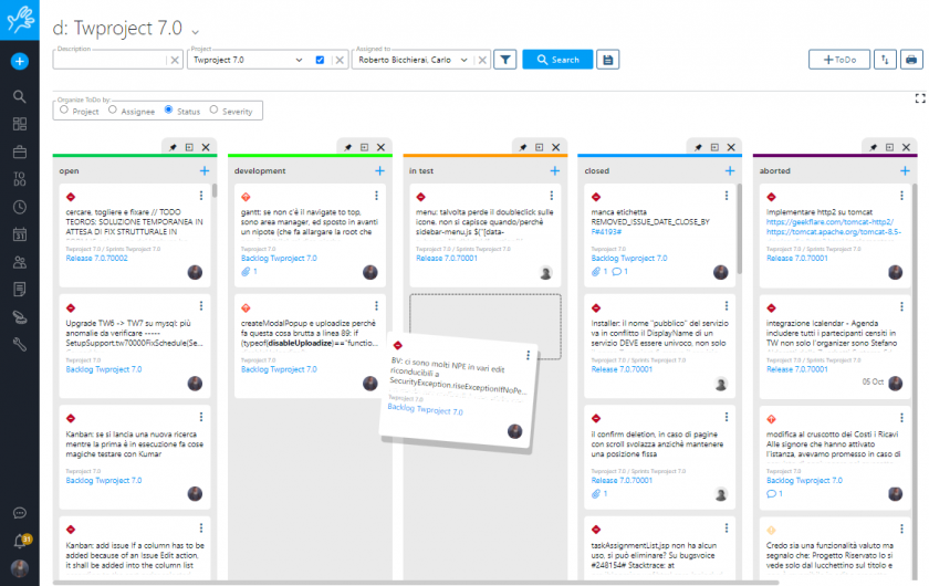 Kanban board in Twproject