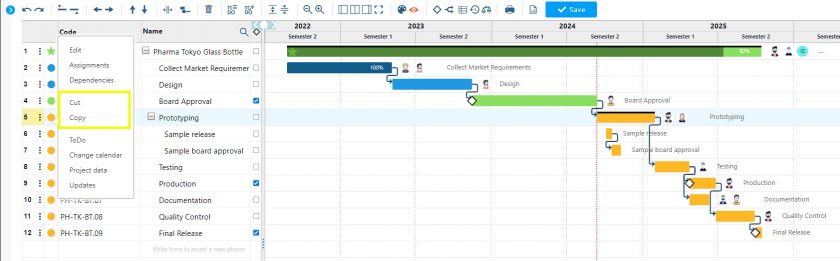 copia e incolla sul Gantt con Twproject