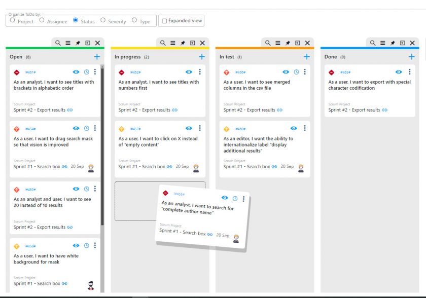 Kanban board for Scrum project in digital marketing