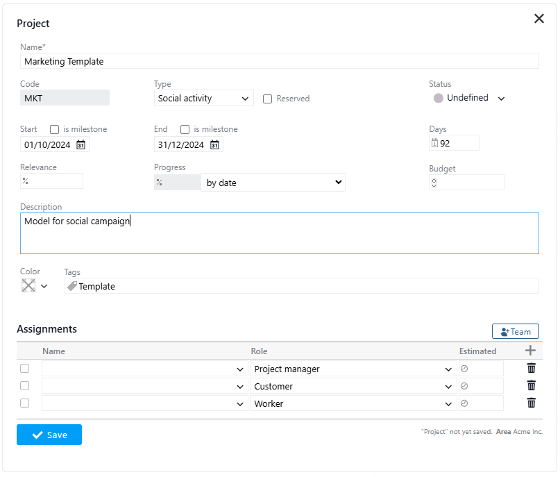 creation of a project template