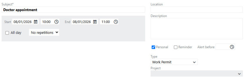 creazione eventi in agenda