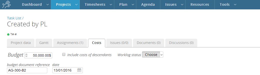 Twproject 6.0.60015: Custom Fields on Budget